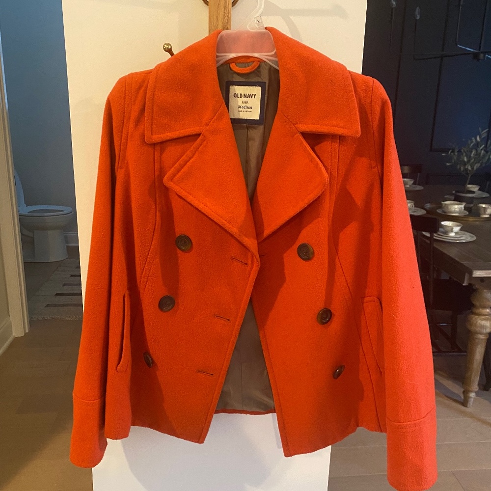 Old Navy Ladies Red Pea Coat Size Medium